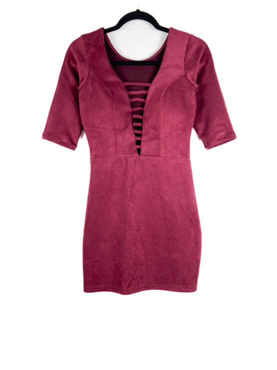Vestido -Curto- Meia -Manga -VINHO - Tamanho -M - TABU-repeat-poa (2)