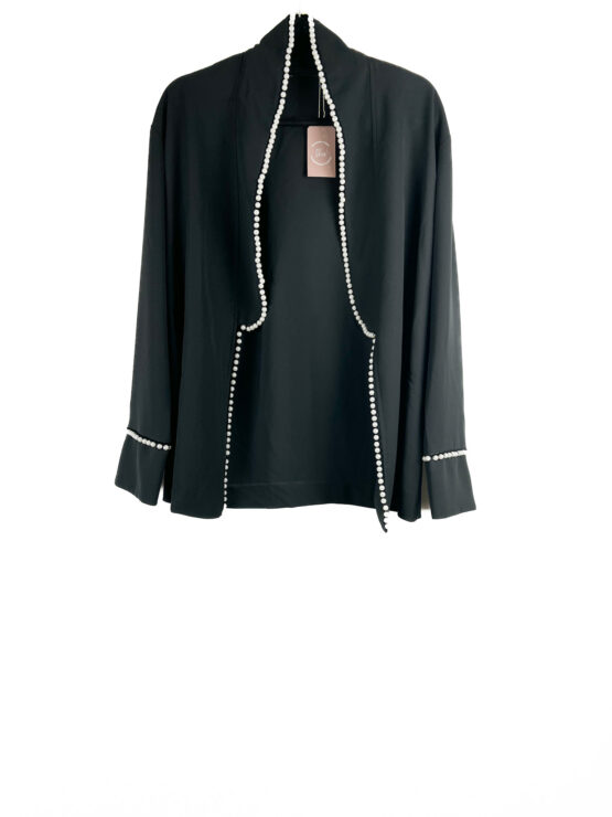 Casaco -Blazer -De -Tecido- Com- Pérolas -PRETO - Tamanho- 42 - AMARO-repeat-poa (1)