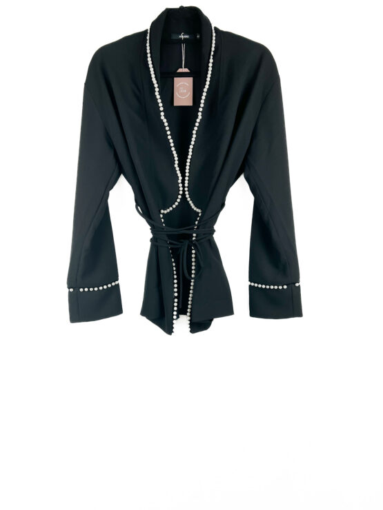 Casaco -Blazer -De -Tecido- Com- Pérolas -PRETO - Tamanho- 42 - AMARO-repeat-poa (1)