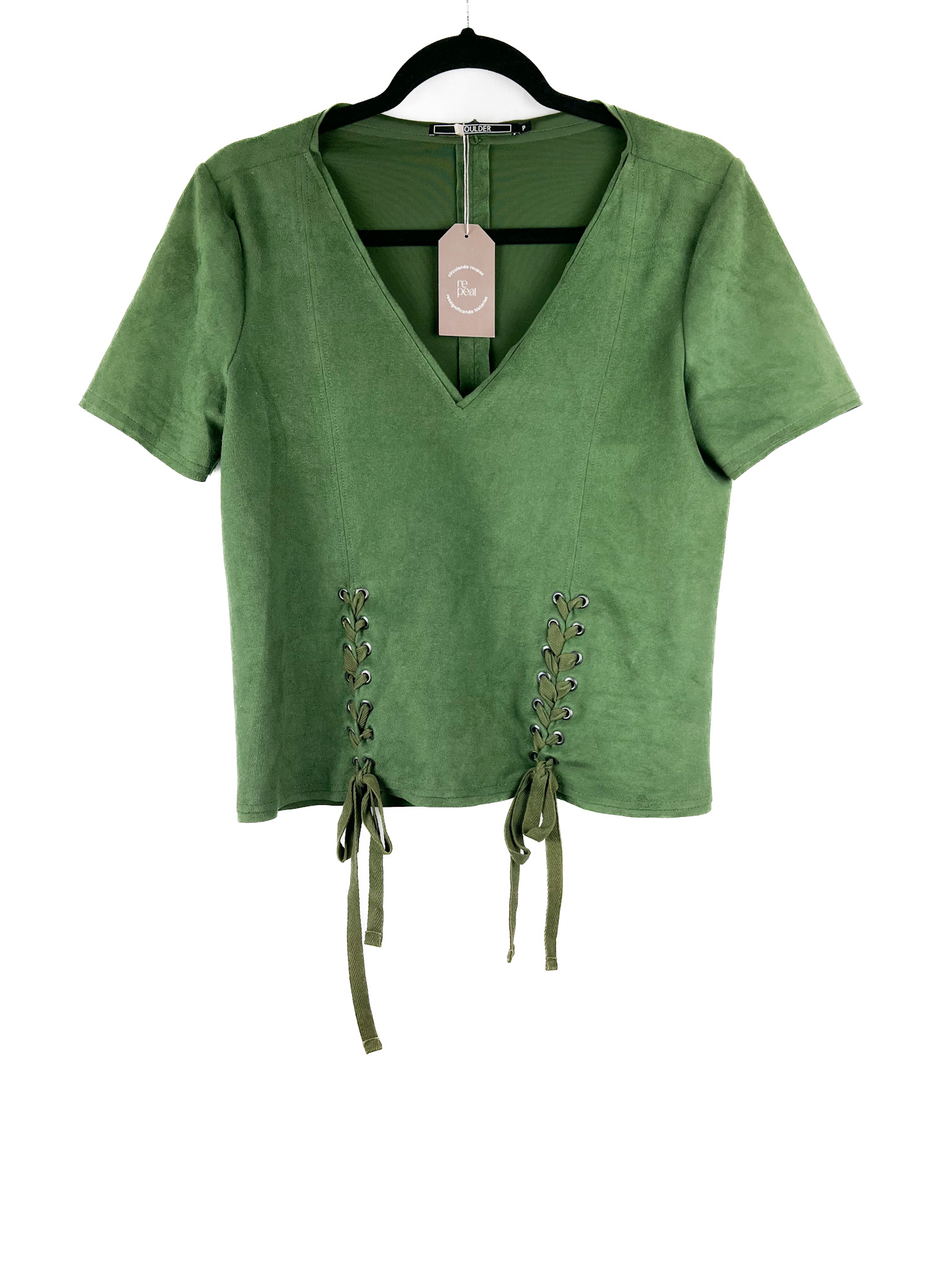 Blusa -Gola- V- VERDE -ESCURO - Tamanho -P - SHOULDER-repeat-poa (1)