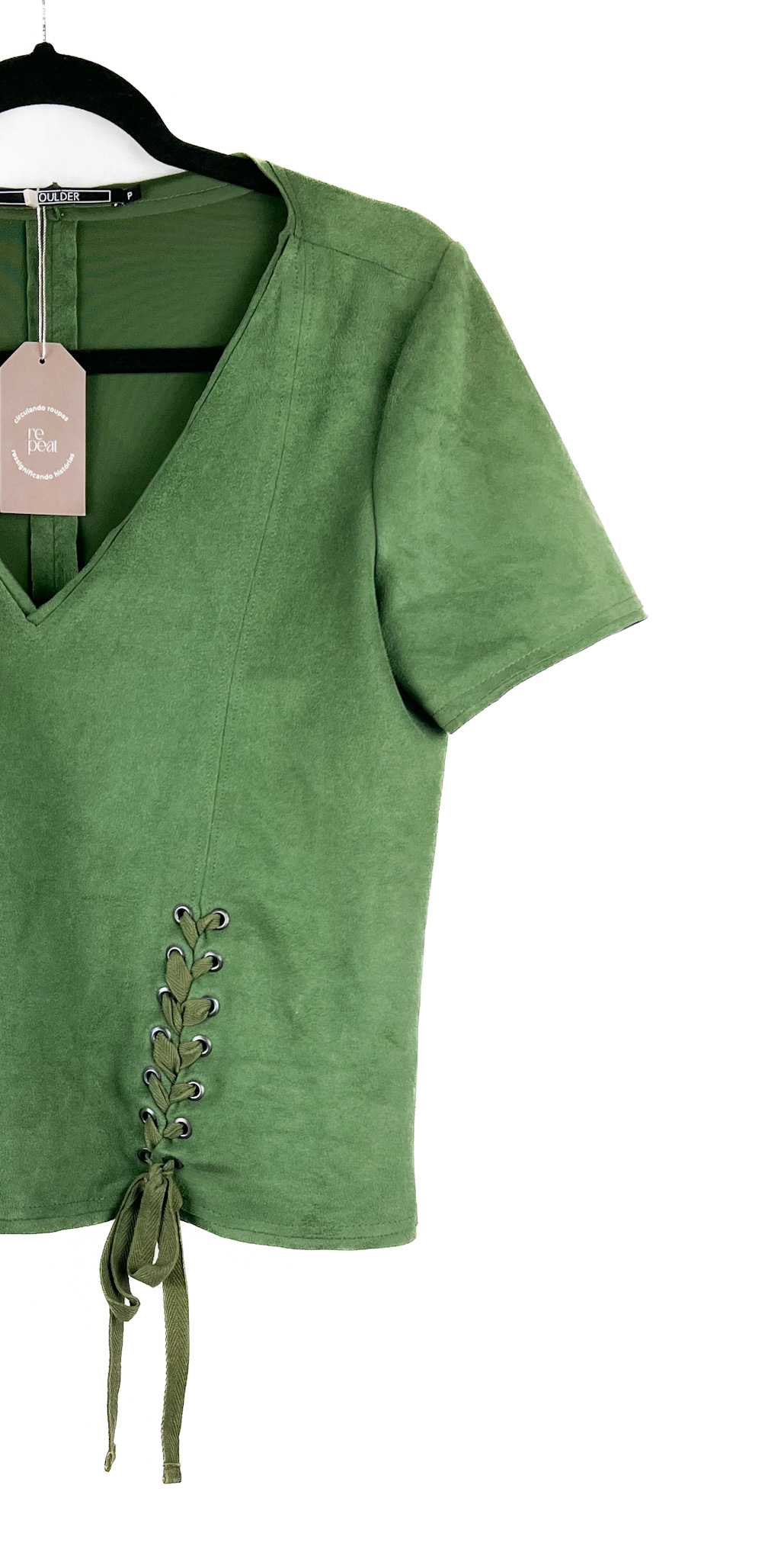 Blusa -Gola- V- VERDE -ESCURO - Tamanho -P - SHOULDER-repeat-poa (1)