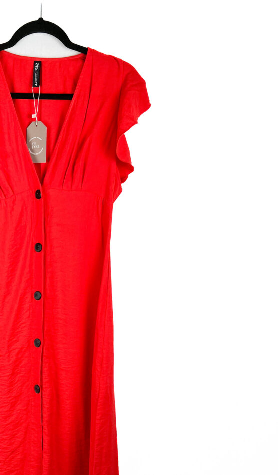 Vestido -Midi -Gola- V -VERMELHO - Tamanho -P - ZARA - Repeat-poa (2)